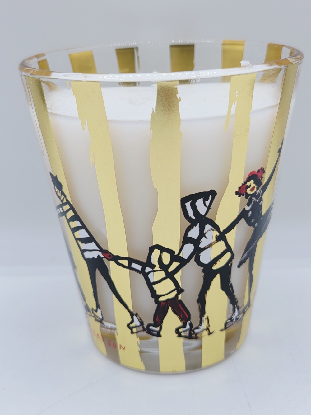 Decorative Gold-Striped White Candle Glass - Home Art
